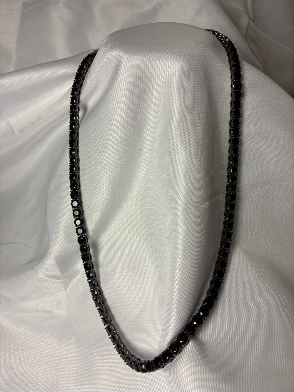 Black Crystal Tennis Necklace for Women - Sleek Black Necklace 24”